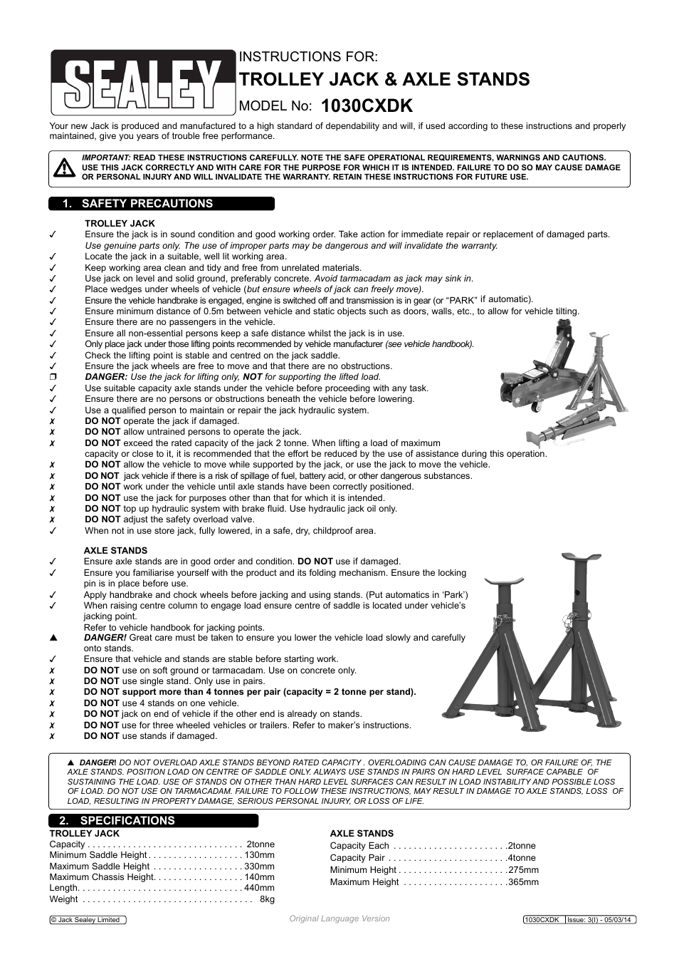 Sealey 1030CXDK User Manual | 3 pages