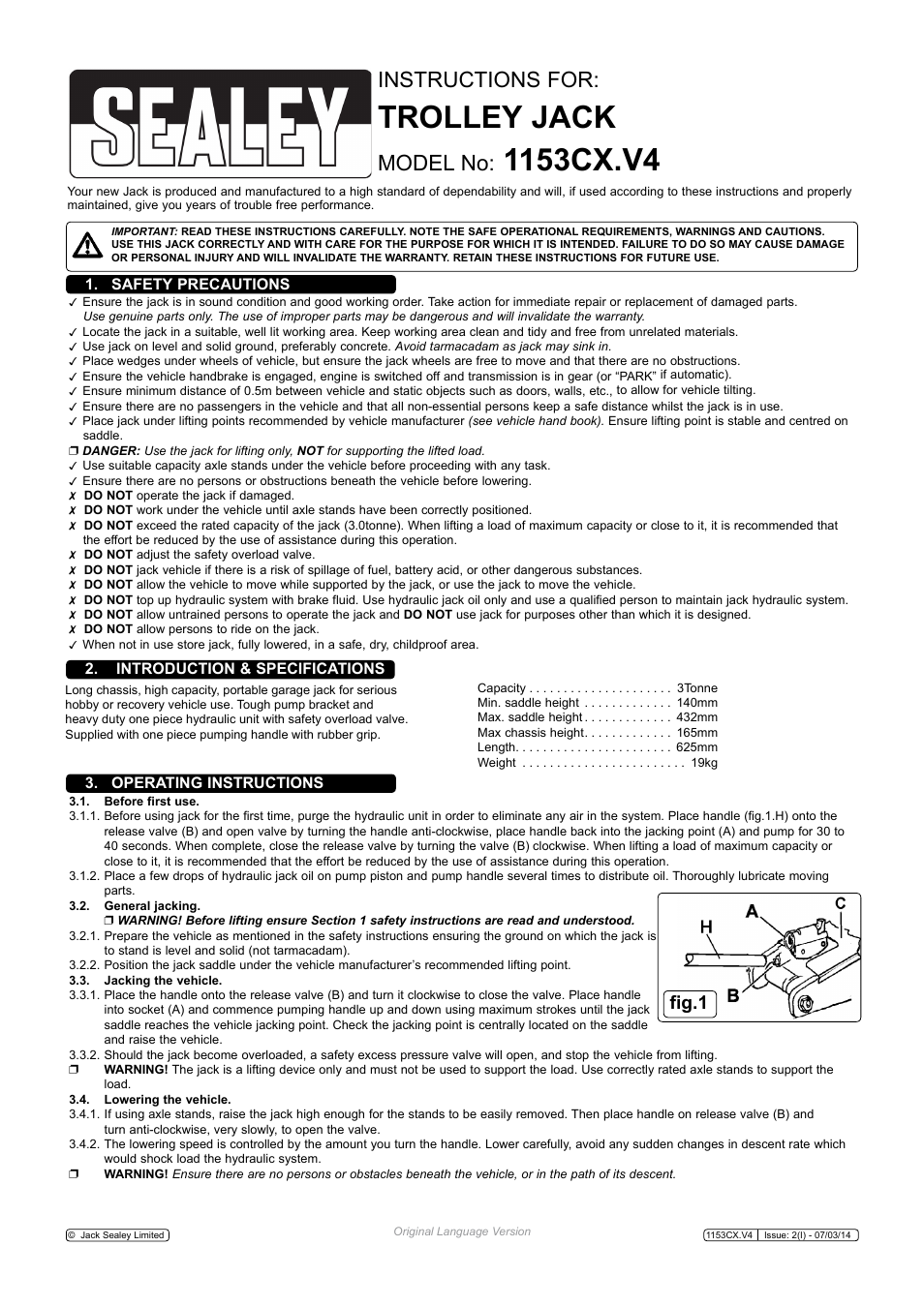 Sealey 1153CX User Manual | 2 pages