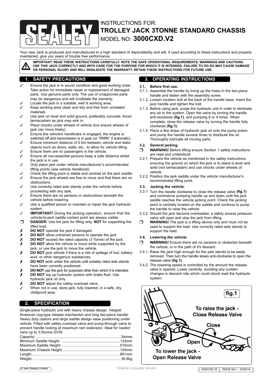 Sealey 3000CXD User Manual | 2 pages