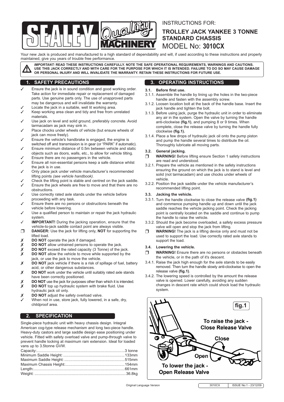 Sealey 3010CX User Manual | 2 pages