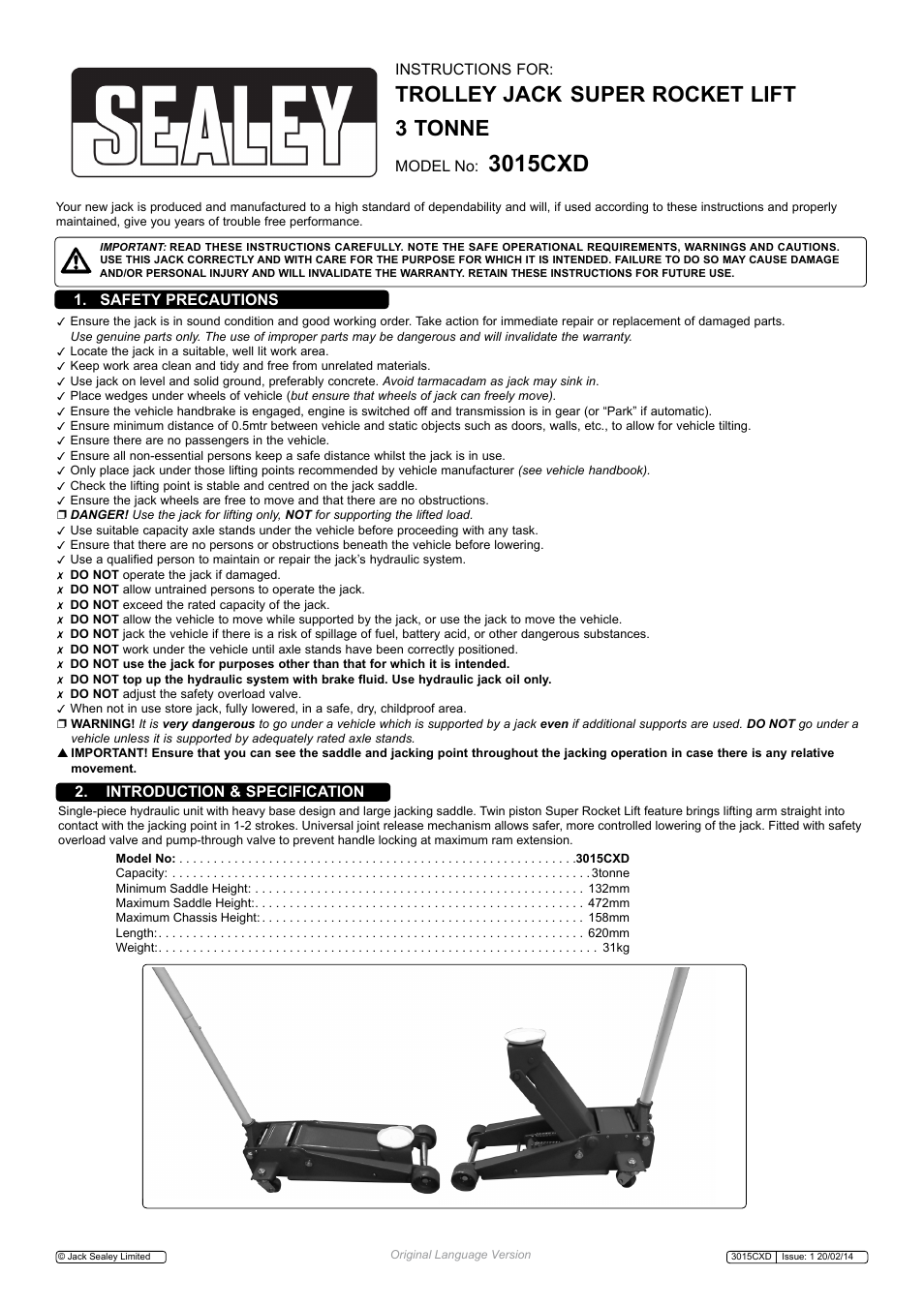 Sealey 3015CXD User Manual | 2 pages