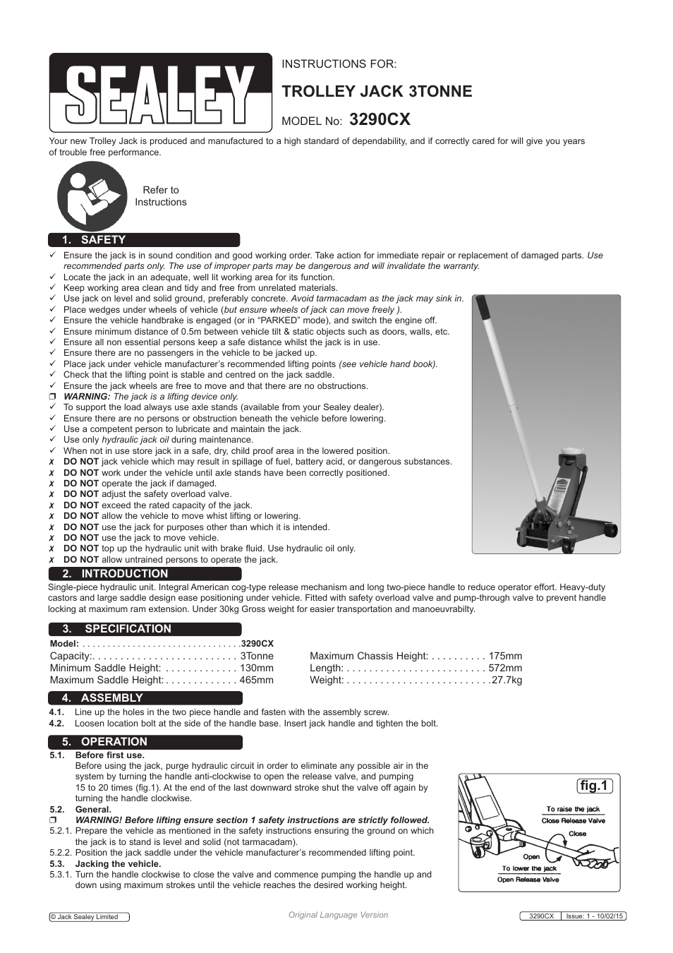 Sealey 3290CX User Manual | 2 pages