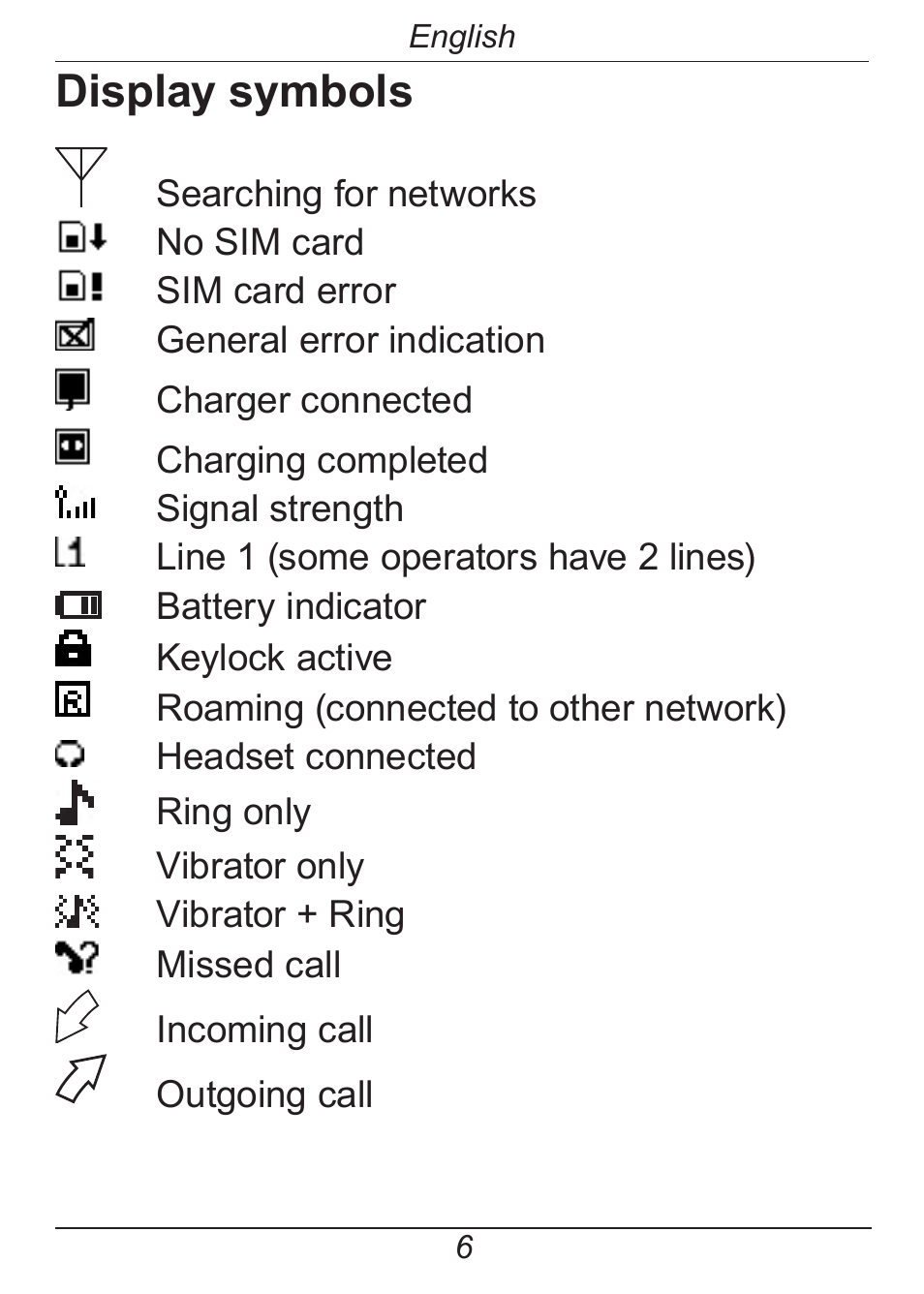 Display symbols | Doro HANDLEPLUS 326I GSM User Manual | Page 11 / 92