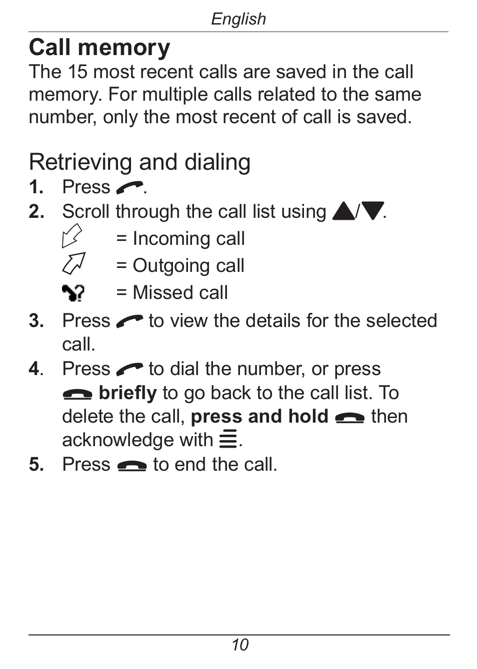 Retrieving and dialing | Doro HANDLEPLUS 326I GSM User Manual | Page 15 / 92