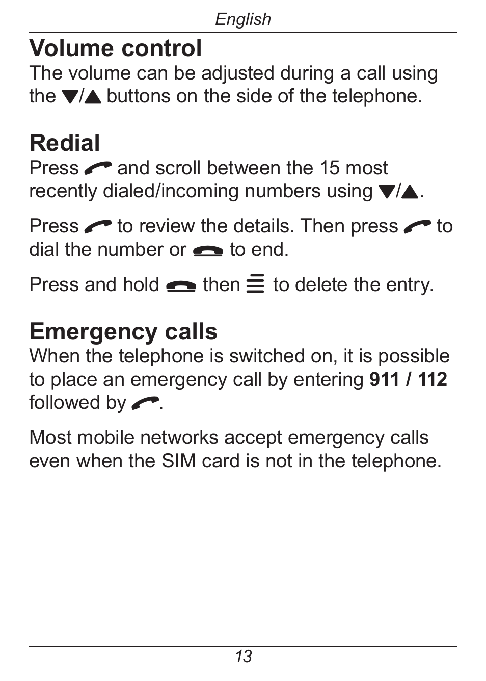 Volume control, Redial, Emergency calls | Doro HANDLEPLUS 326I GSM User Manual | Page 18 / 92