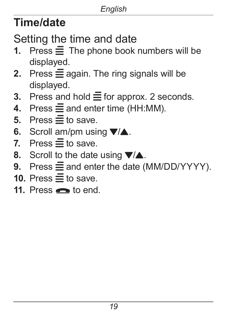 Time/date setting the time and date | Doro HANDLEPLUS 326I GSM User Manual | Page 24 / 92