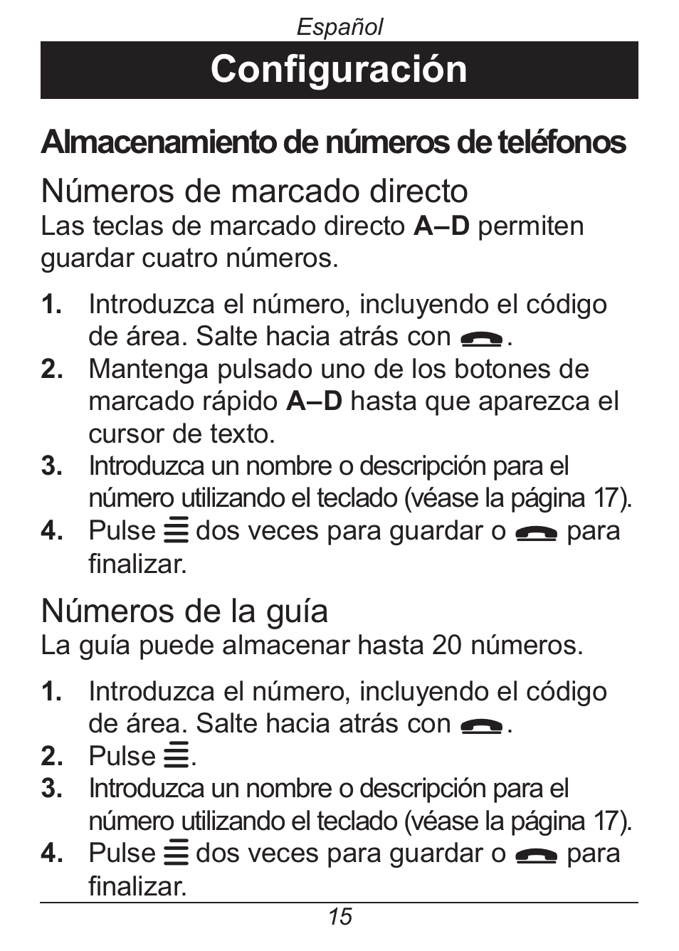 Configuración, Números de la guía | Doro HANDLEPLUS 326I GSM User Manual | Page 48 / 92