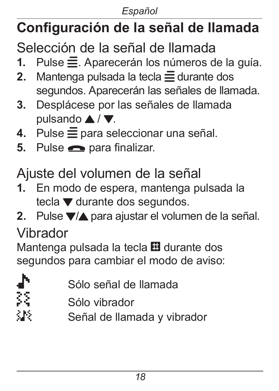 Ajuste del volumen de la señal, Vibrador | Doro HANDLEPLUS 326I GSM User Manual | Page 51 / 92