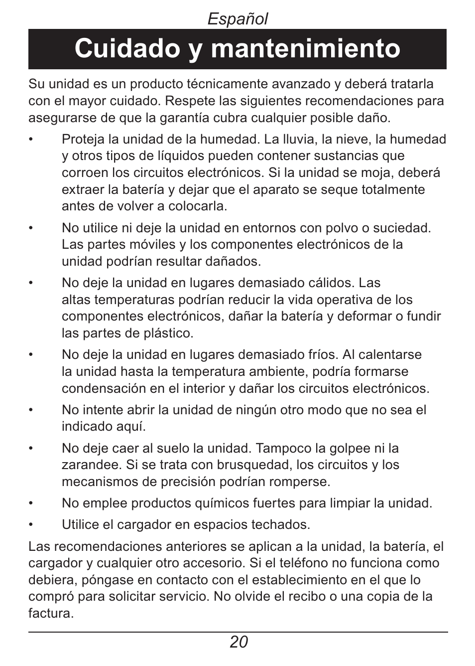 Cuidado y mantenimiento, 0 español | Doro HANDLEPLUS 326I GSM User Manual | Page 53 / 92