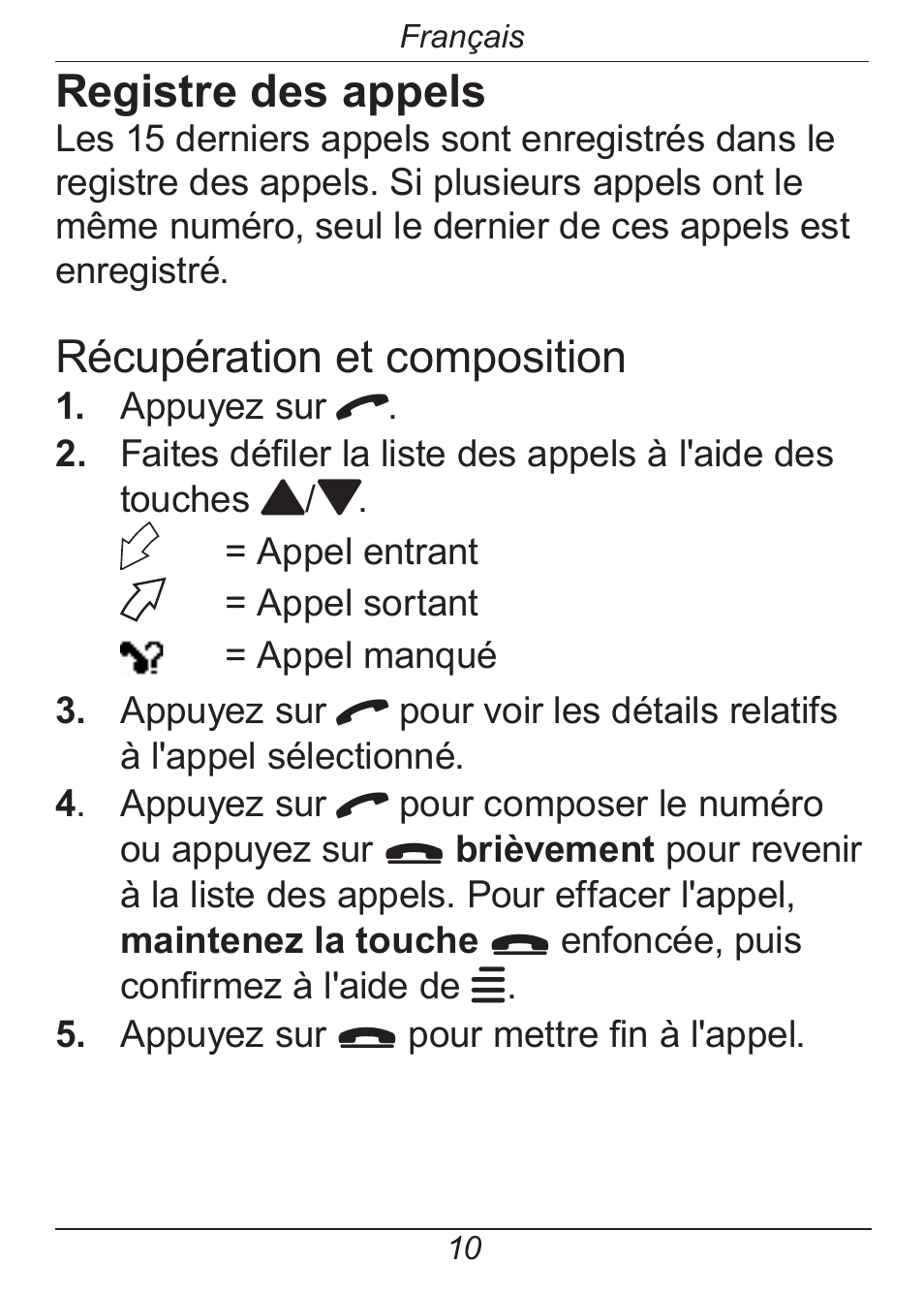 Registre des appels, Récupération et composition | Doro HANDLEPLUS 326I GSM User Manual | Page 71 / 92