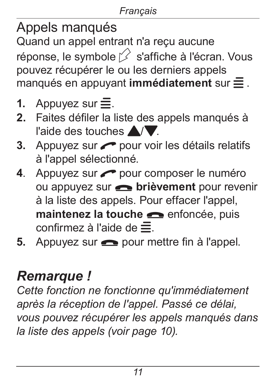 Appels manqués, Remarque | Doro HANDLEPLUS 326I GSM User Manual | Page 72 / 92