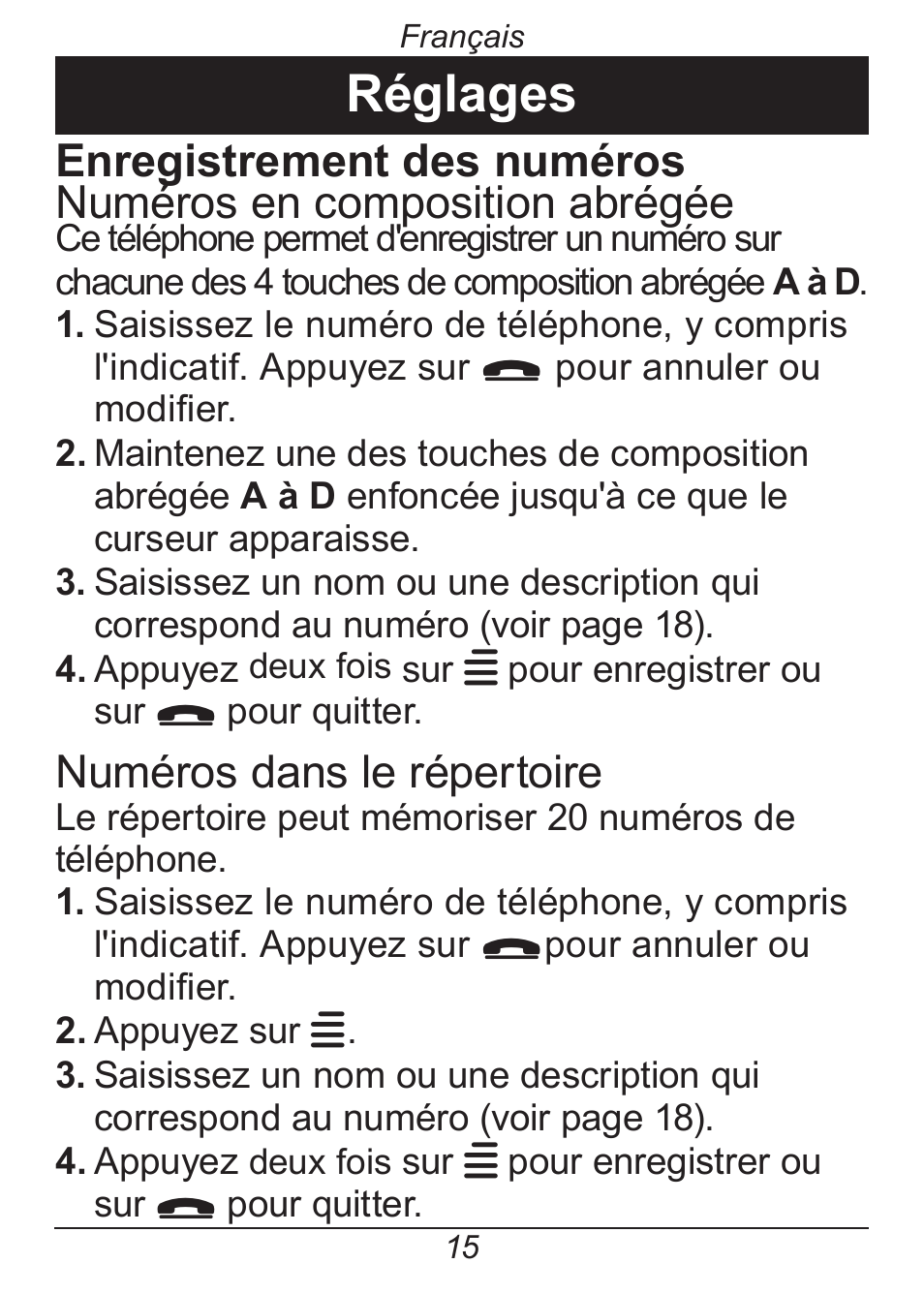 Réglages, Numéros dans le répertoire | Doro HANDLEPLUS 326I GSM User Manual | Page 76 / 92