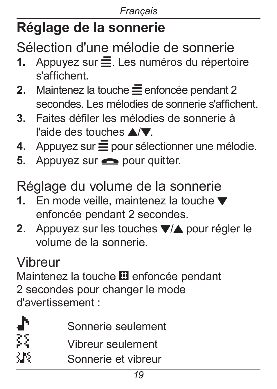 Réglage du volume de la sonnerie, Vibreur | Doro HANDLEPLUS 326I GSM User Manual | Page 80 / 92