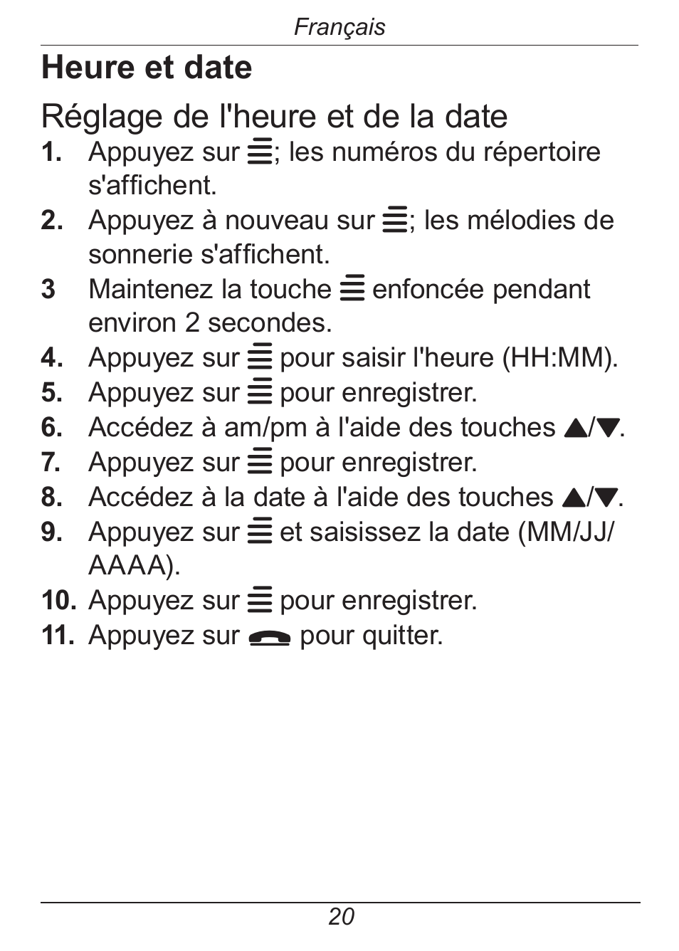 Heure et date réglage de l'heure et de la date | Doro HANDLEPLUS 326I GSM User Manual | Page 81 / 92