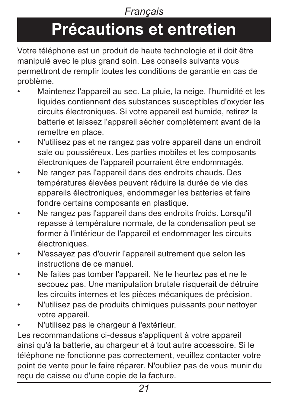 Précautions et entretien, Français | Doro HANDLEPLUS 326I GSM User Manual | Page 82 / 92