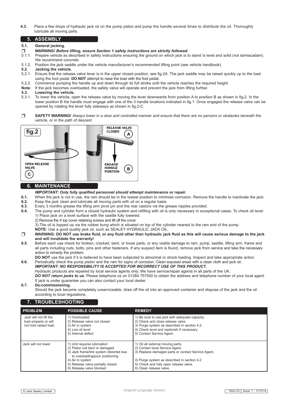 Fig.2, Maintenance, Assembly | Troubleshooting | Sealey 10QJ User Manual | Page 2 / 3