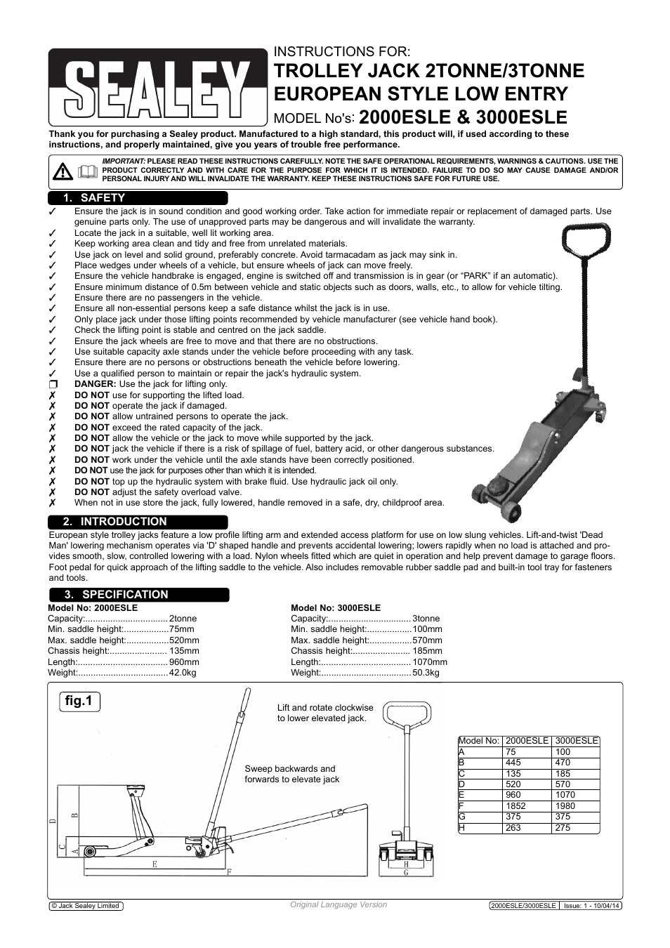 Sealey 2000ESLE User Manual | 3 pages