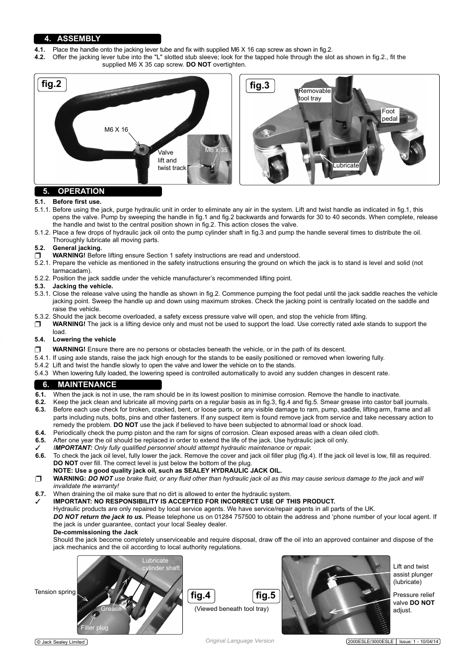 Fig.2 fig.3, Fig.4, Fig.5 | Assembly 5. operation 6. maintenance | Sealey 2000ESLE User Manual | Page 2 / 3