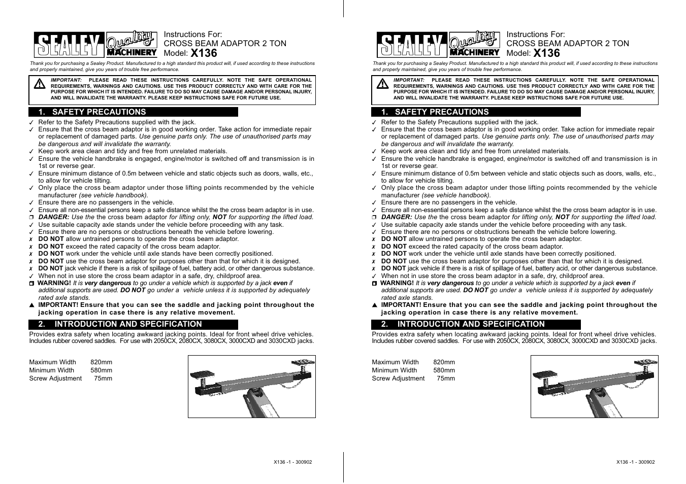 Sealey X136 User Manual | 2 pages