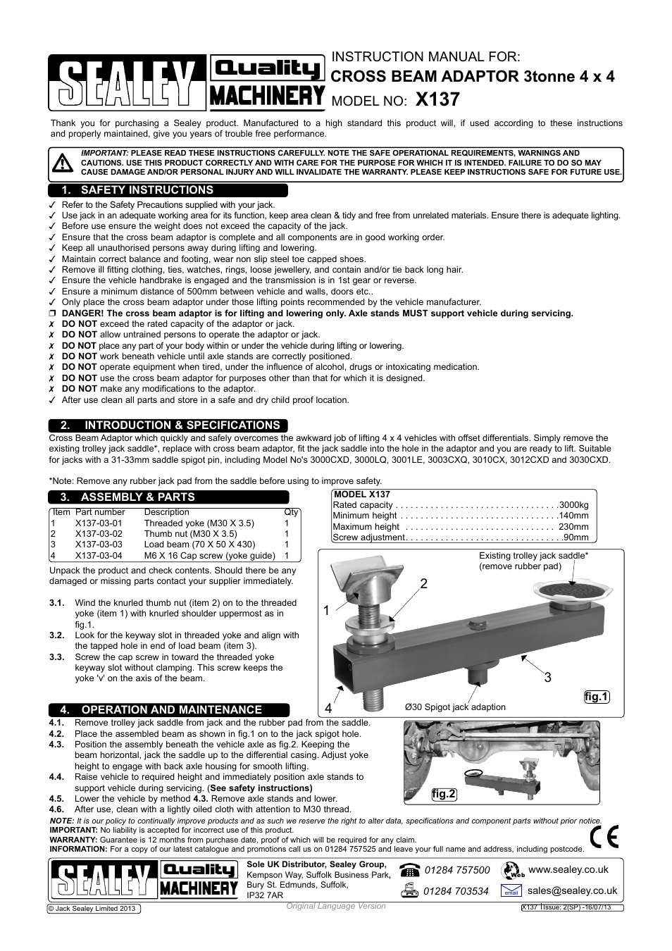 Sealey X137 User Manual | 1 page