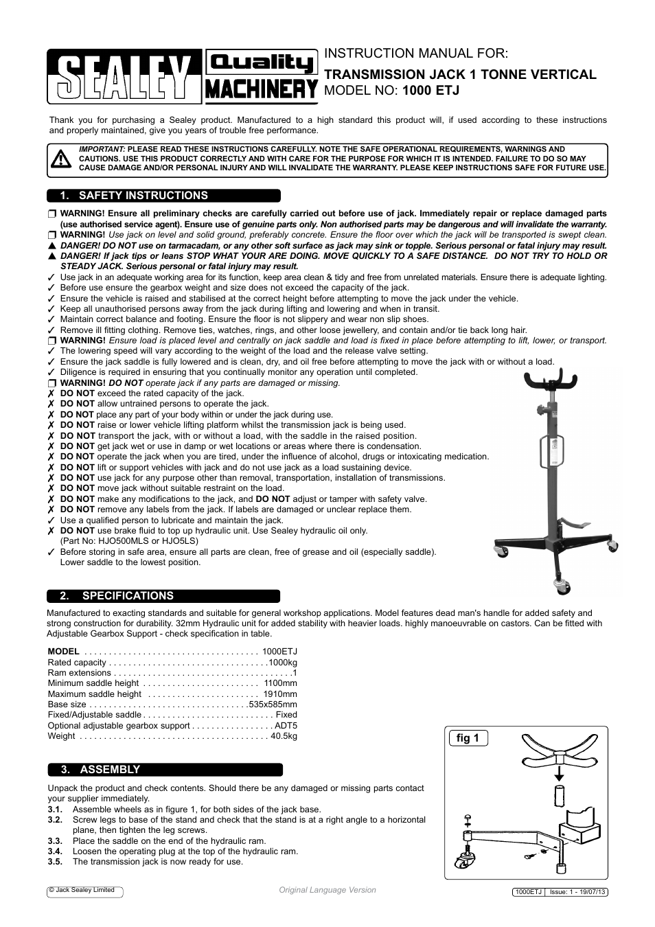 Sealey 1000ETJ User Manual | 3 pages