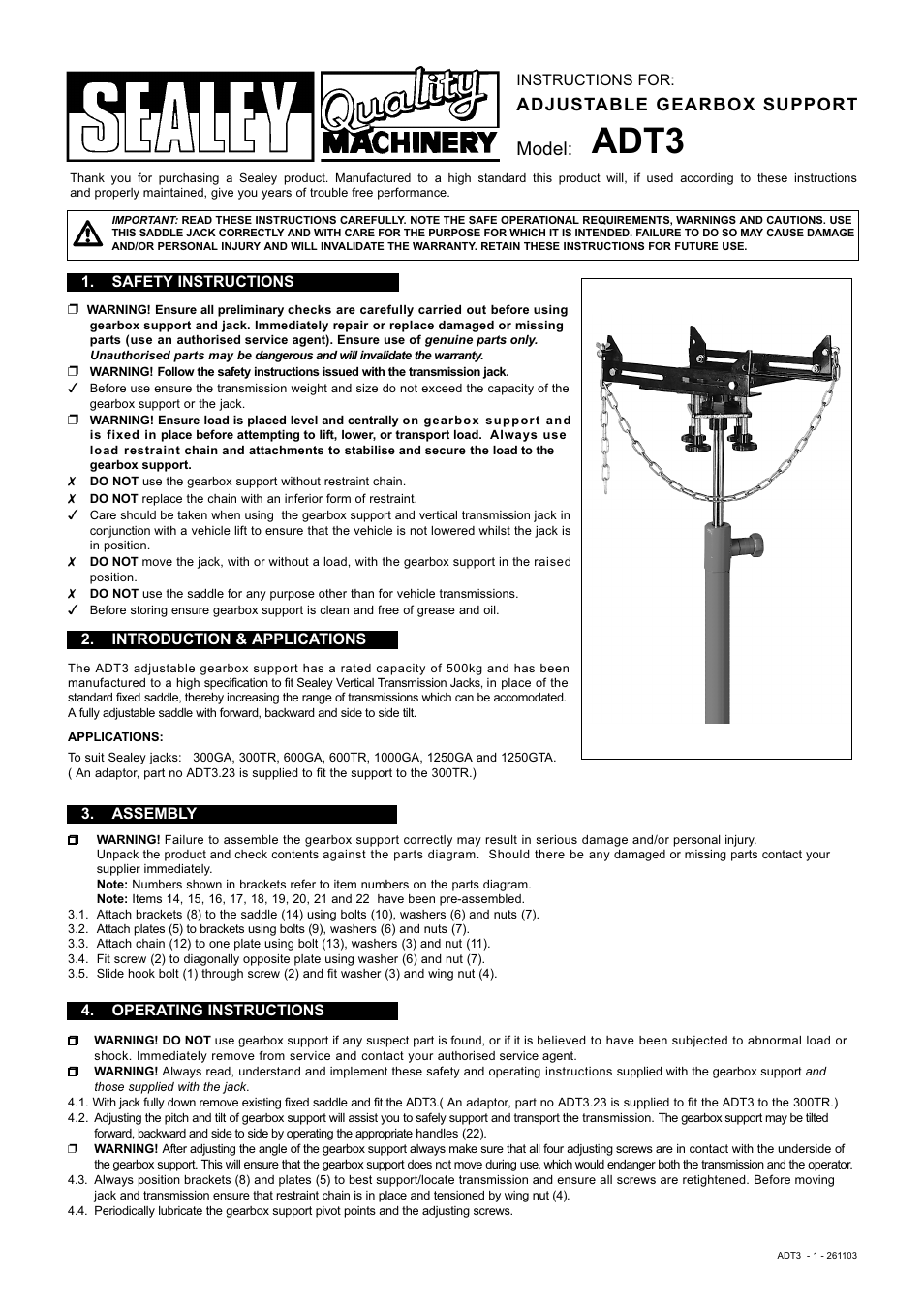 Sealey ADT3 User Manual | 1 page