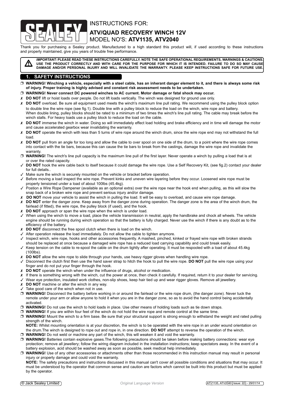Sealey ATV1135 User Manual | 4 pages