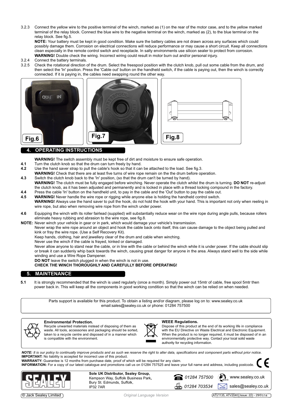 Fig.8, Fig.7, Fig.6 | Operating instructions, Maintenance | Sealey ATV1135 User Manual | Page 4 / 4