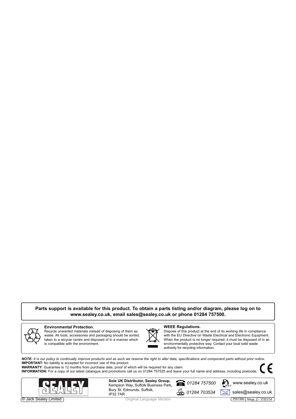 Sealey PW1360 User Manual | Page 5 / 5