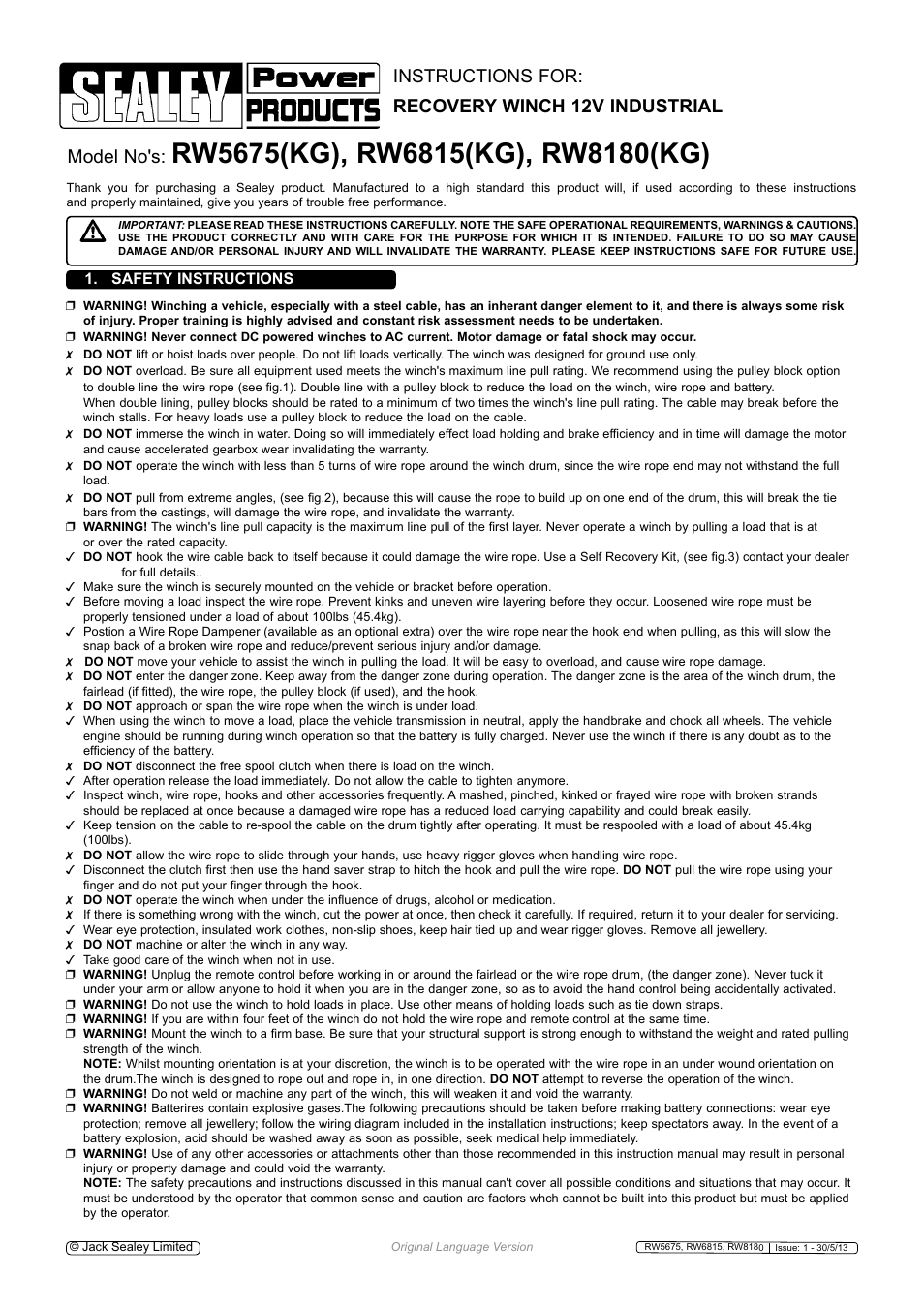 Sealey RW5675 User Manual | 6 pages