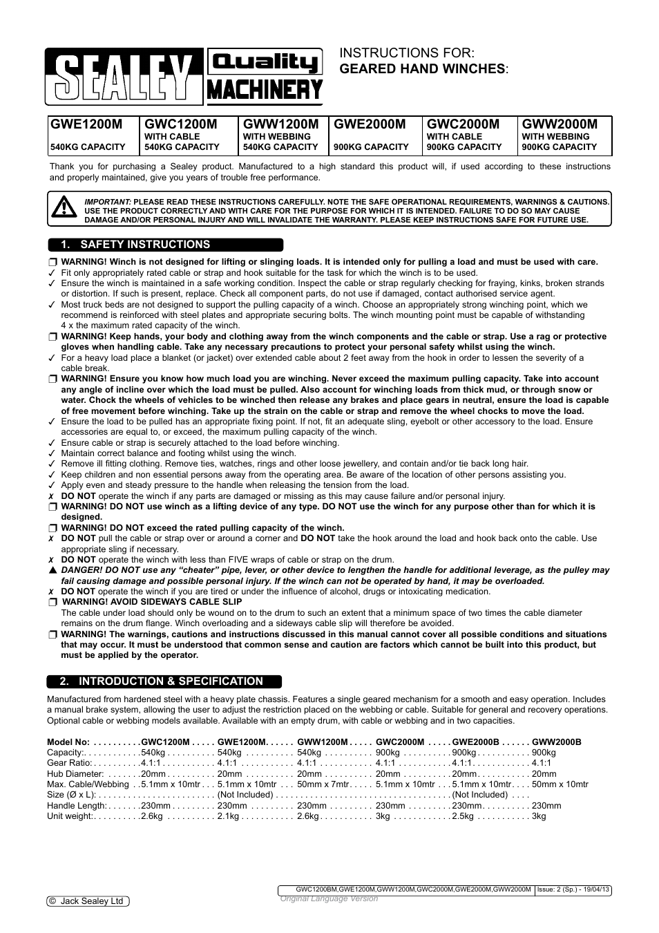 Sealey GWC1200M User Manual | 4 pages