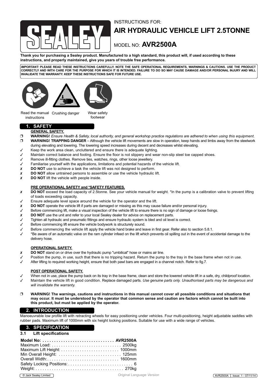 Sealey AVR2500A User Manual | 6 pages