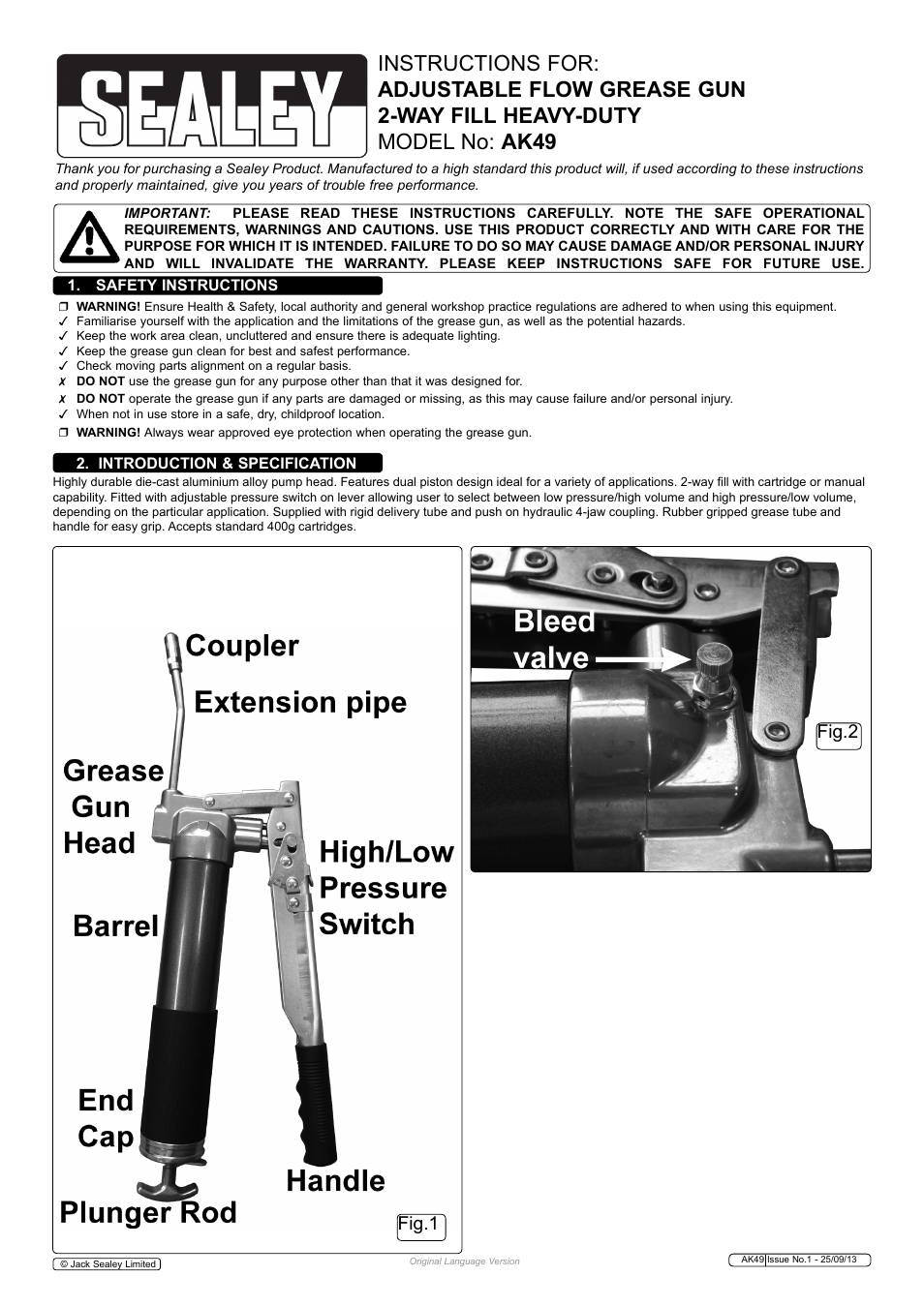 Sealey AK49 User Manual | 2 pages
