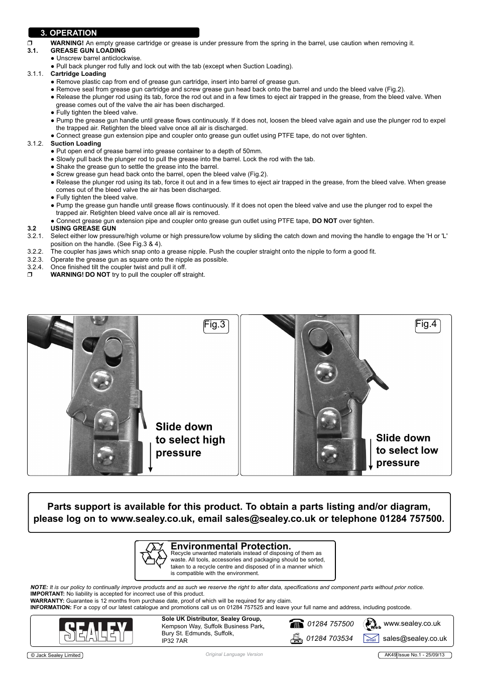 Environmental protection, Fig.3 fig.4, Operation | Sealey AK49 User Manual | Page 2 / 2