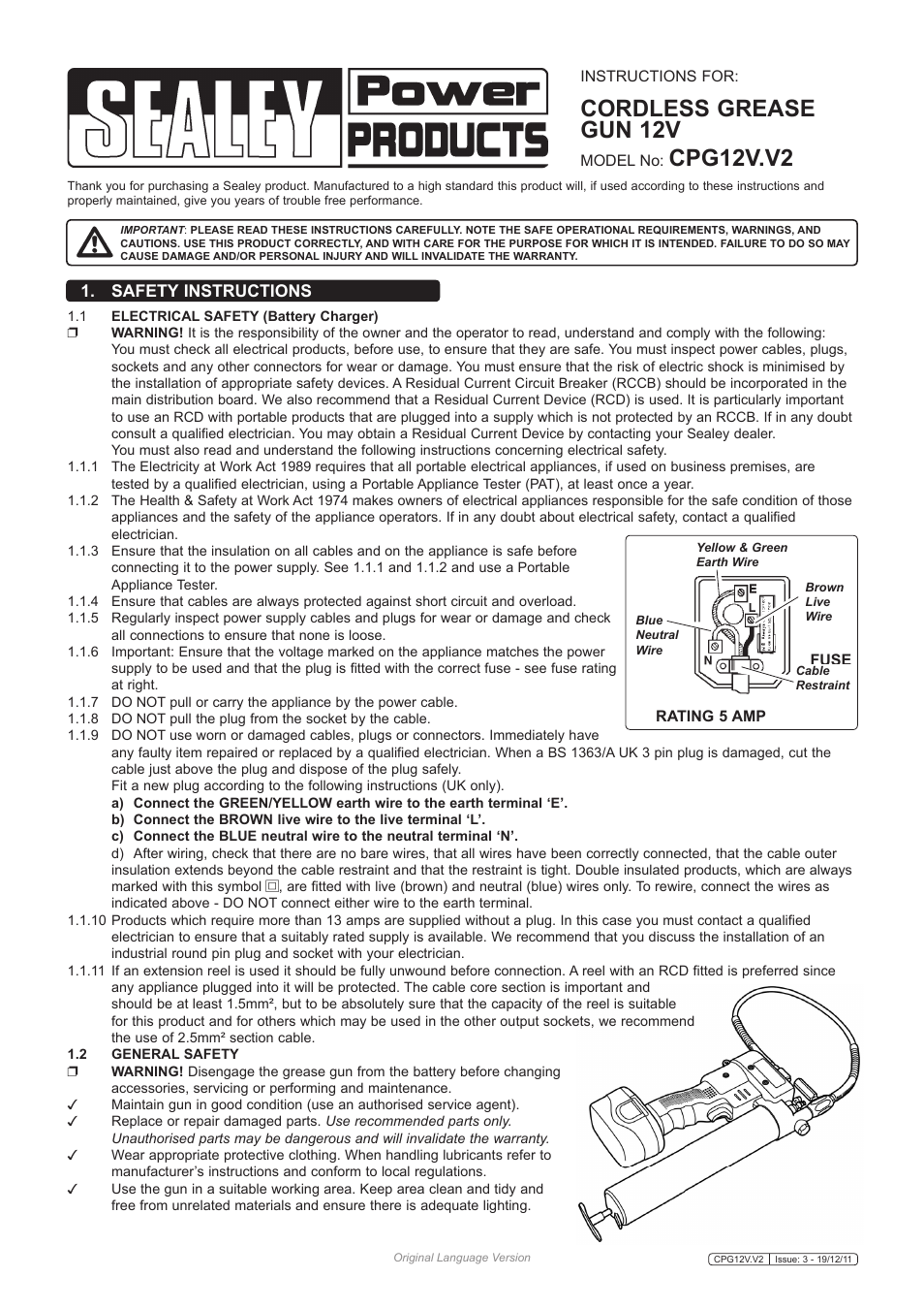 Sealey CPG12V User Manual | 3 pages