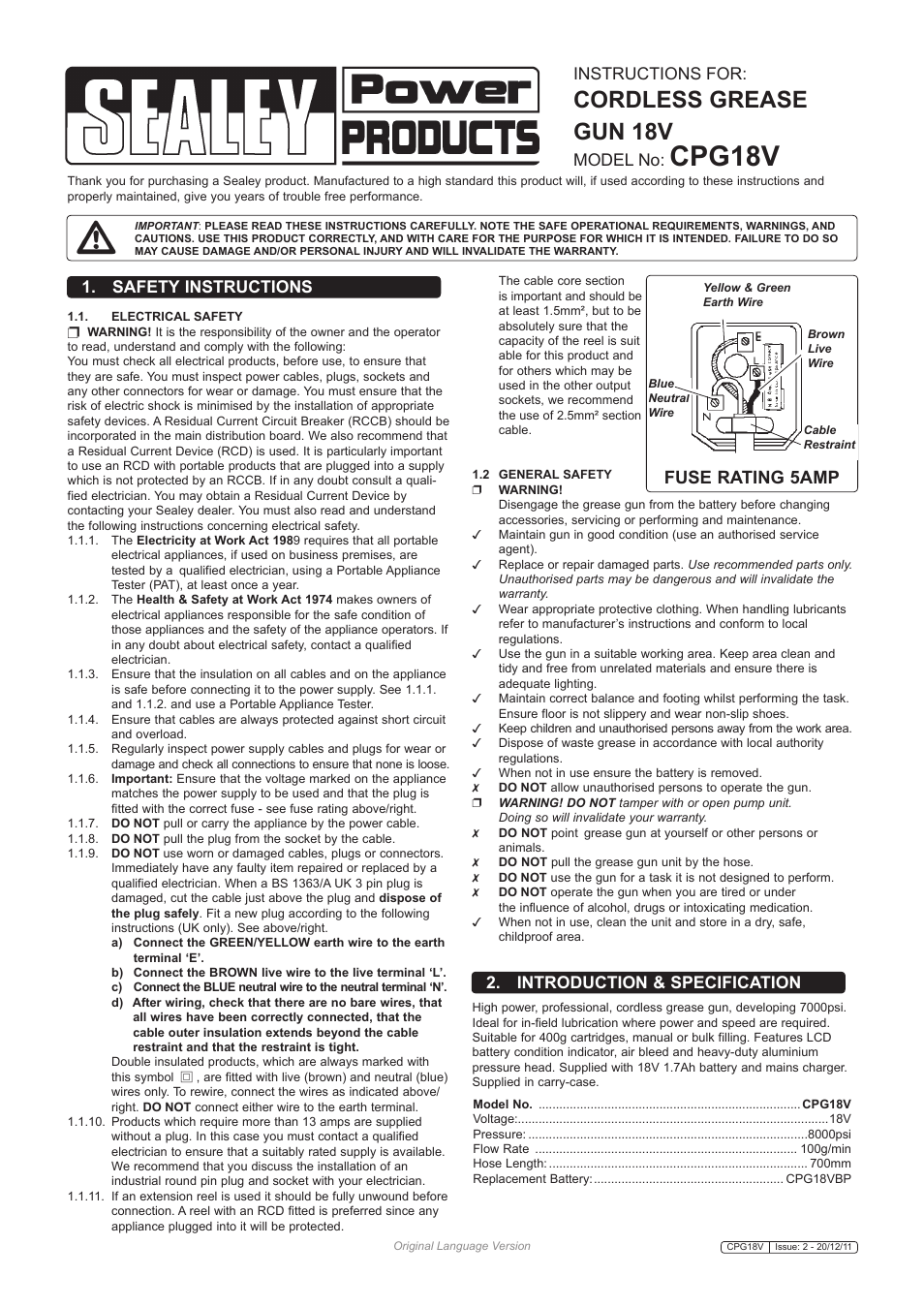 Sealey CPG18V User Manual | 3 pages