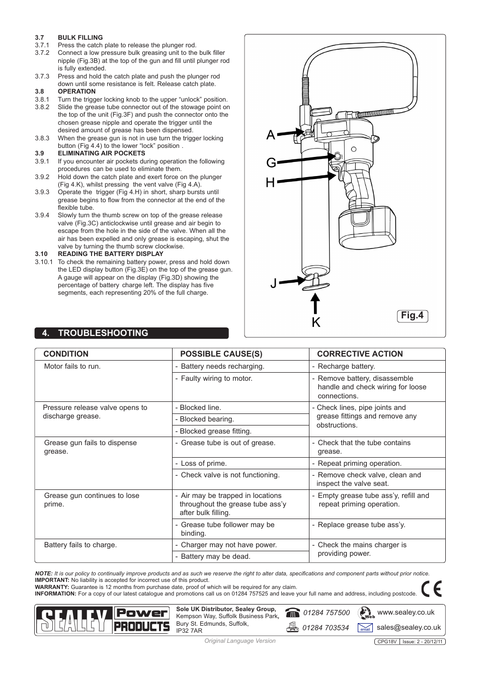 Fig.4, Troubleshooting | Sealey CPG18V User Manual | Page 3 / 3