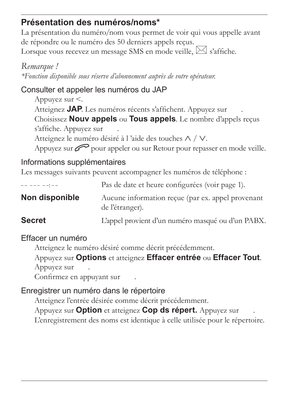 Remarque | Doro MOVEEASY 316 User Manual | Page 14 / 88