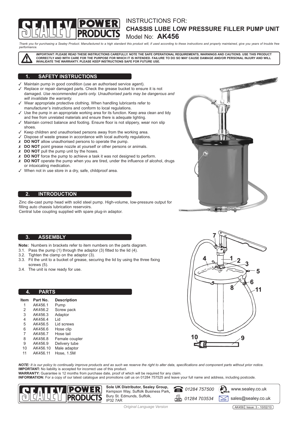 Sealey AK456 User Manual | 1 page