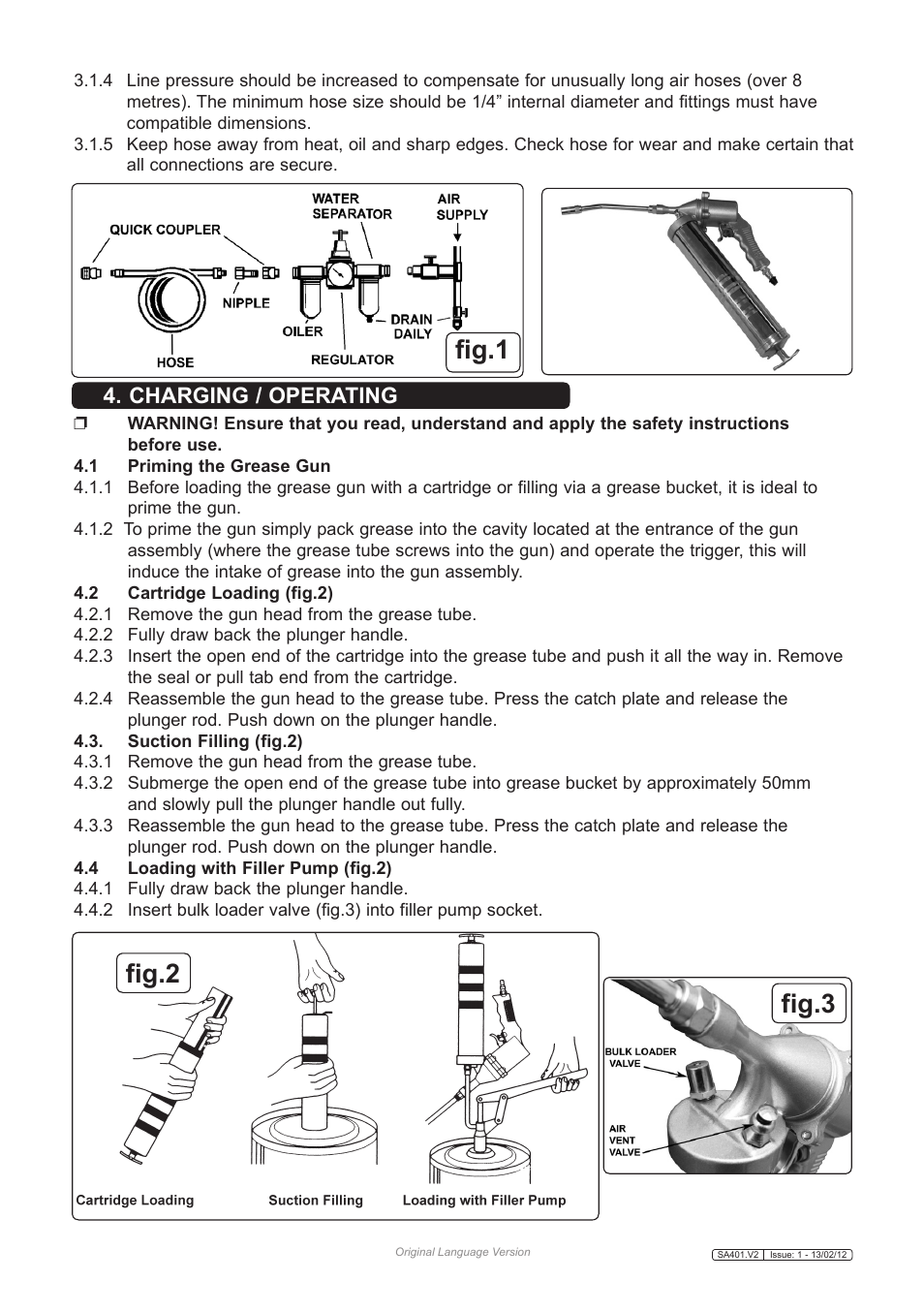 Fig.1 fig.2, Fig.3, Charging / operating | Sealey SA401 User Manual | Page 2 / 3