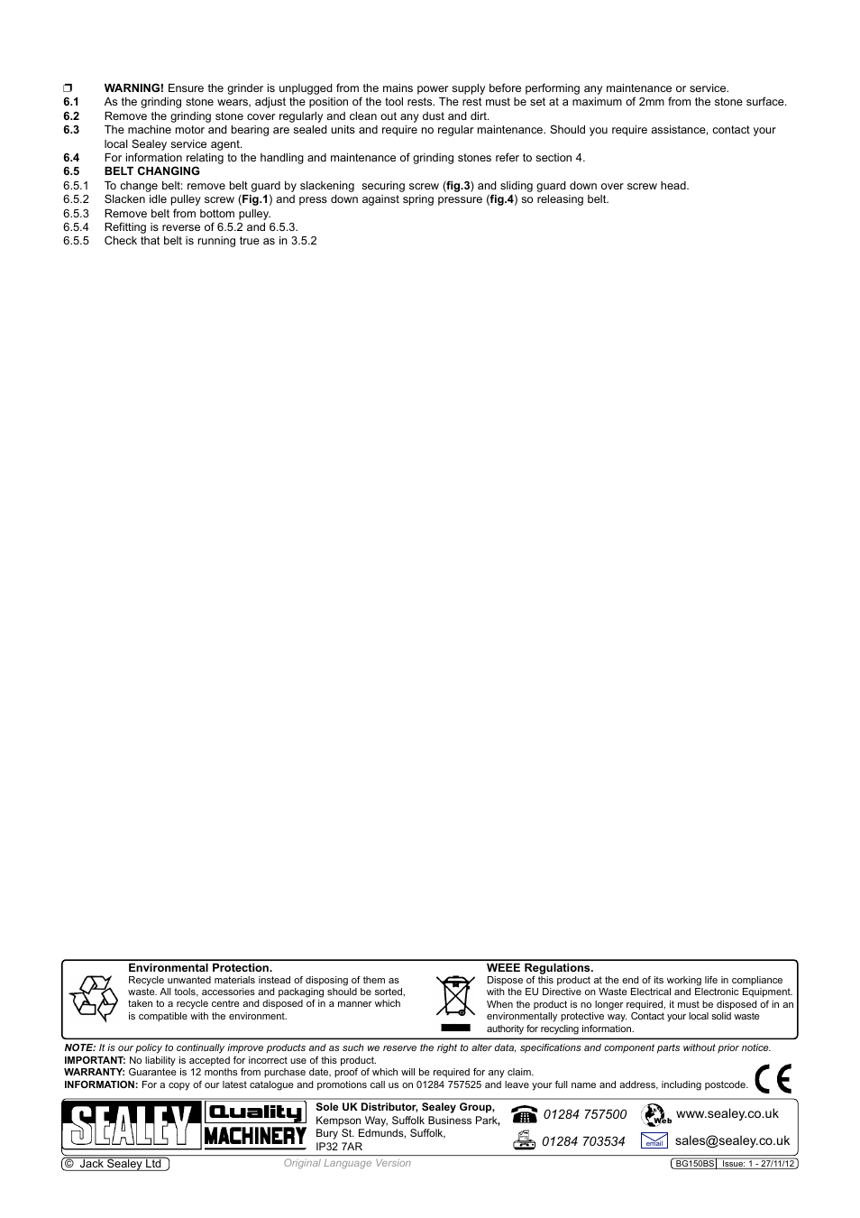 Sealey BG150BS User Manual | Page 4 / 4