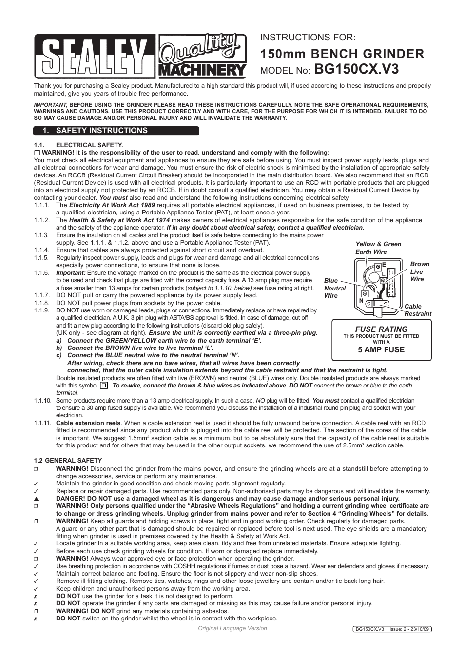 Sealey BG150CX User Manual | 3 pages