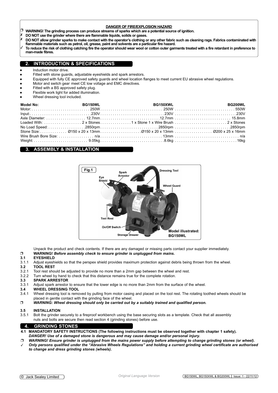 Sealey BG150WL User Manual | Page 2 / 8