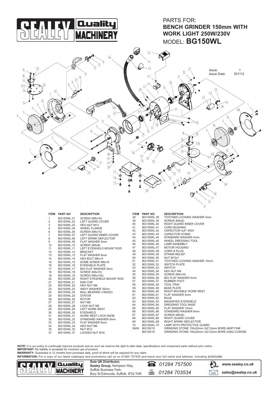 Bg150wl | Sealey BG150WL User Manual | Page 7 / 8