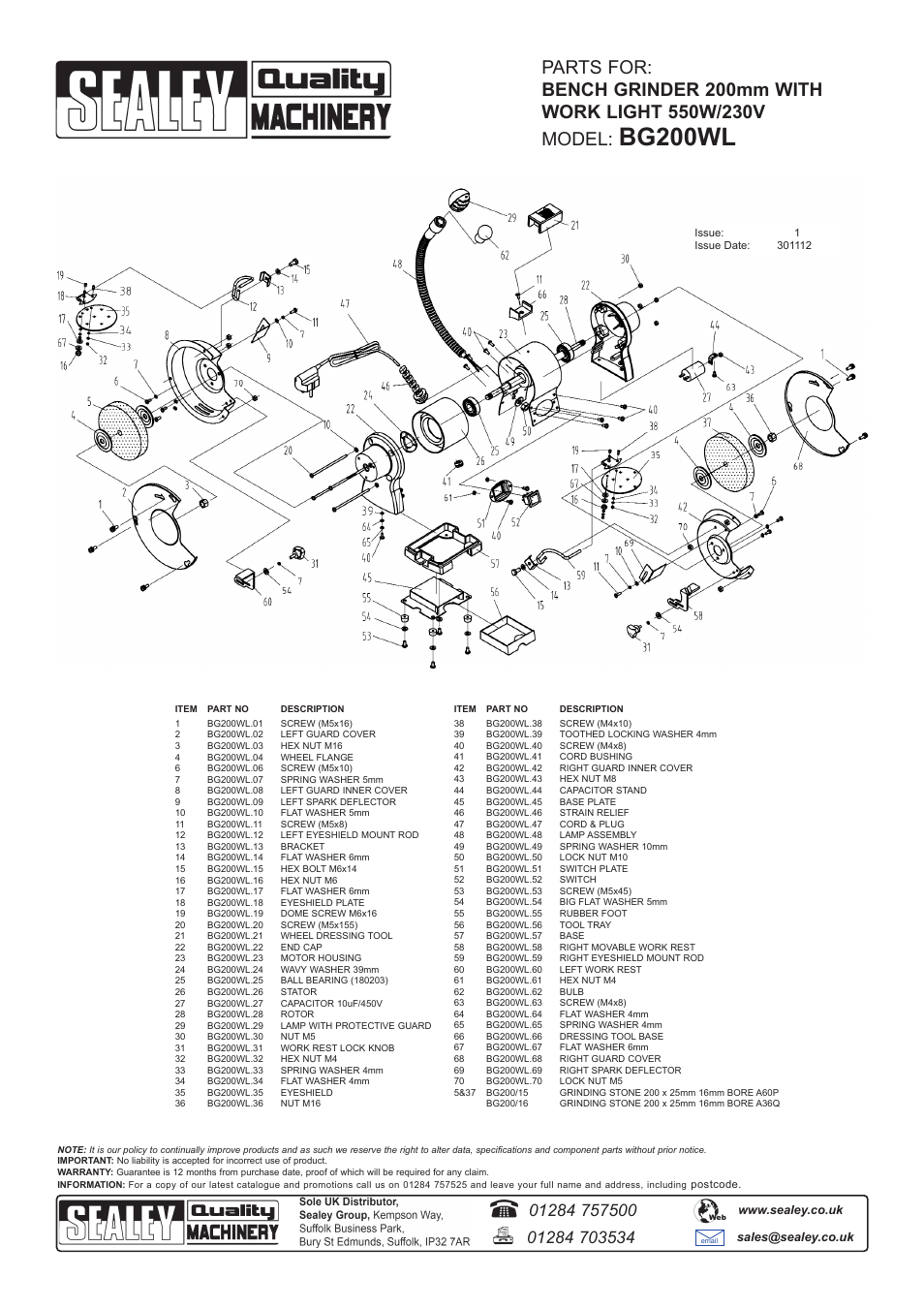 Bg200wl | Sealey BG150WL User Manual | Page 8 / 8