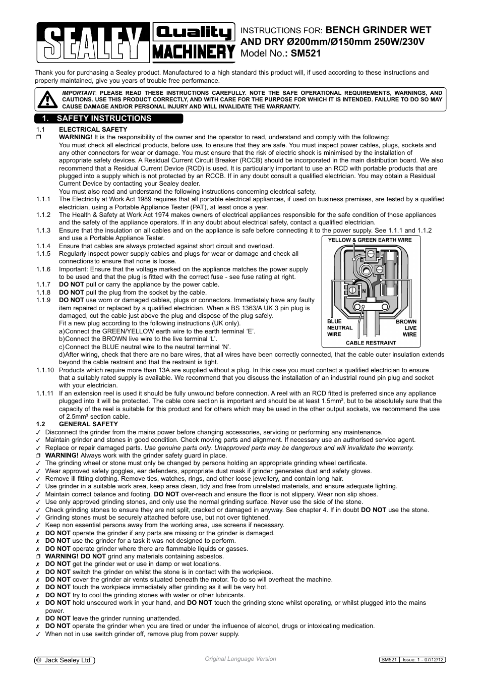 Sealey SM521 User Manual | 3 pages