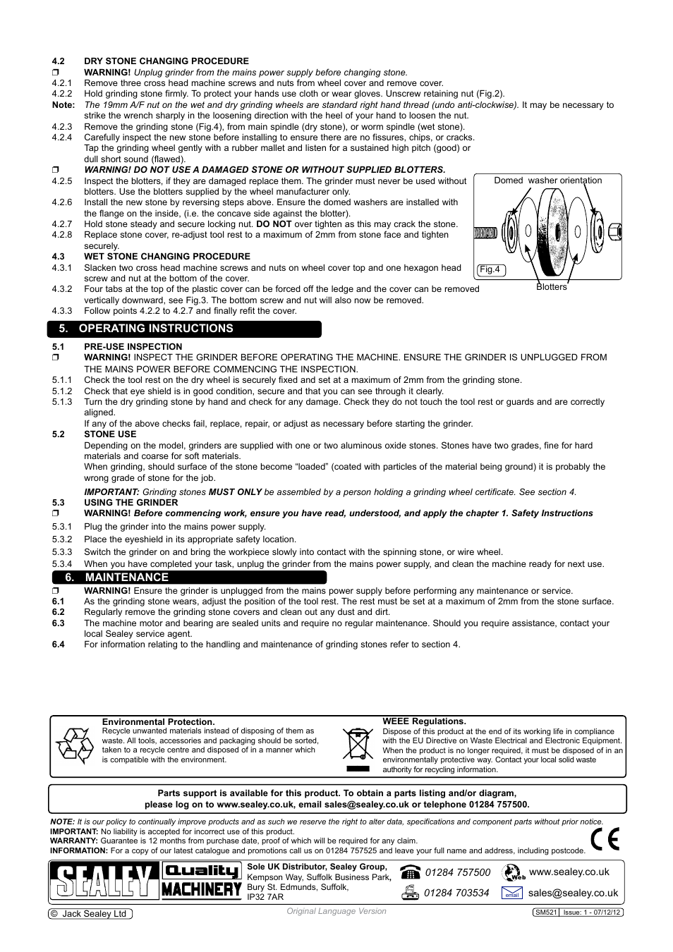 Maintenance, Operating instructions | Sealey SM521 User Manual | Page 3 / 3