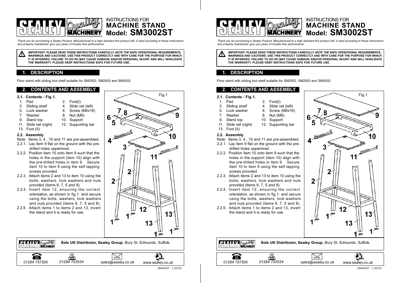 Sealey SM3002ST User Manual | 1 page
