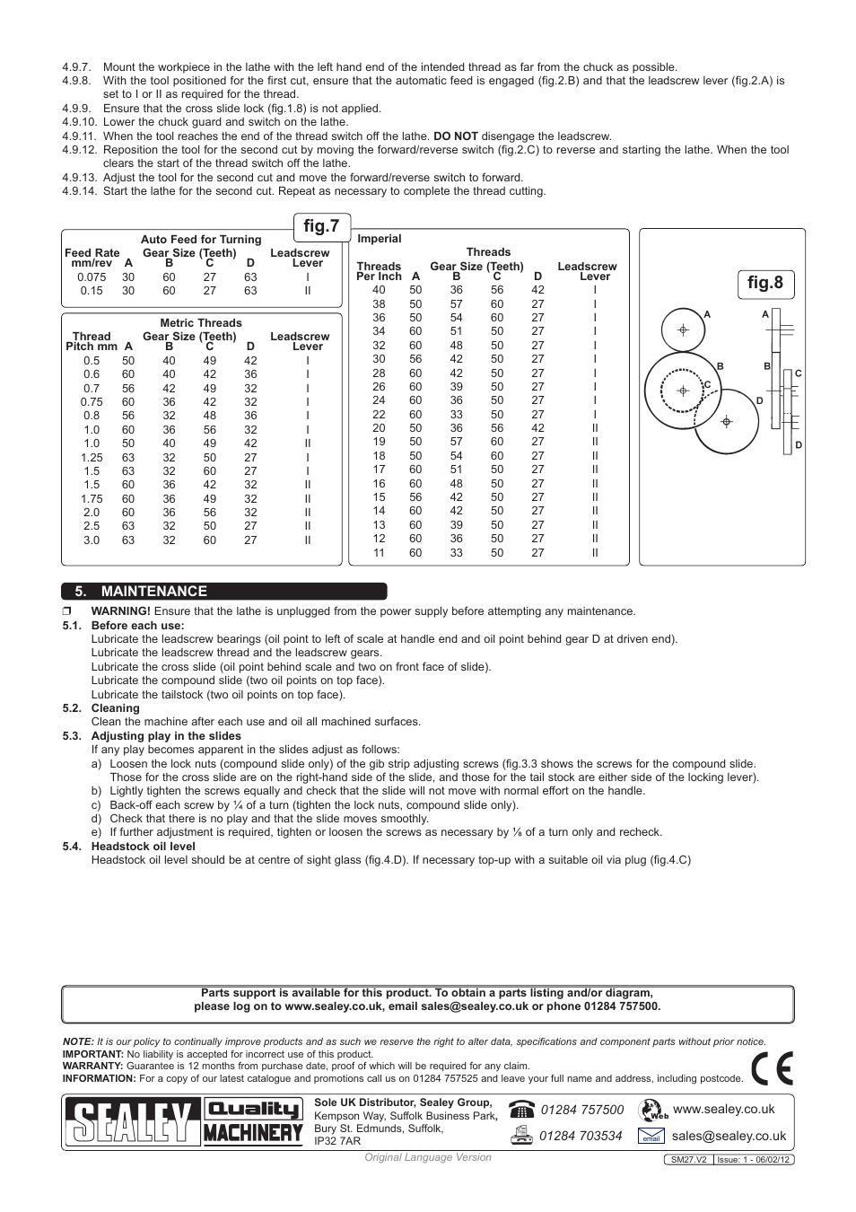 Fig.7 fig.8, Maintenance | Sealey SM27 User Manual | Page 5 / 6