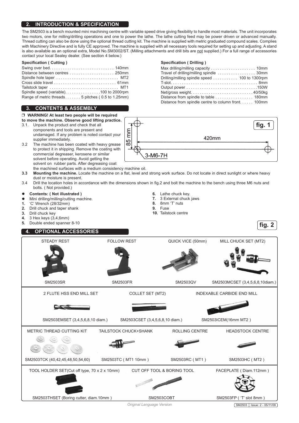 Fig. 2, Fig. 1, Contents & assembly | Sealey SM2503 User Manual | Page 3 / 7